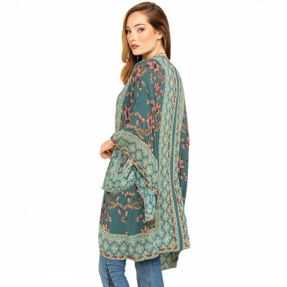 Bohemian Floral Waist-Tie Handkerchief Wrap Kimono - Picture 5 of 14